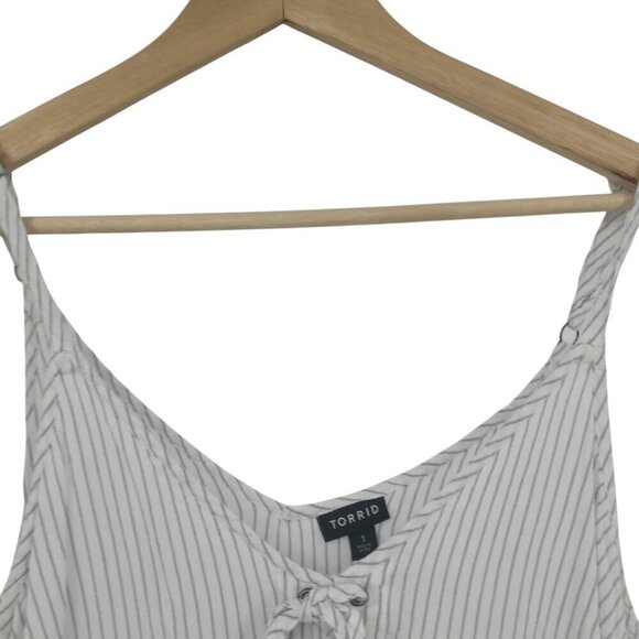 Torrid Striped Faux Lace Up Front Tank Top Size 1X Plus White Blue Spaghetti - Picture 3 of 10